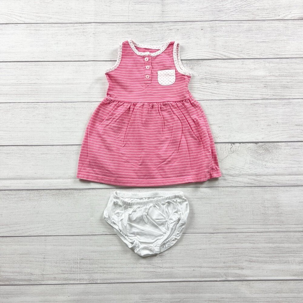 Carter's Baby Girl Striped Sleeveless Dress Pink White 12 Months